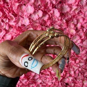 Gold Tone Multi-Strand Beaded Bangle Bracelet - Gold